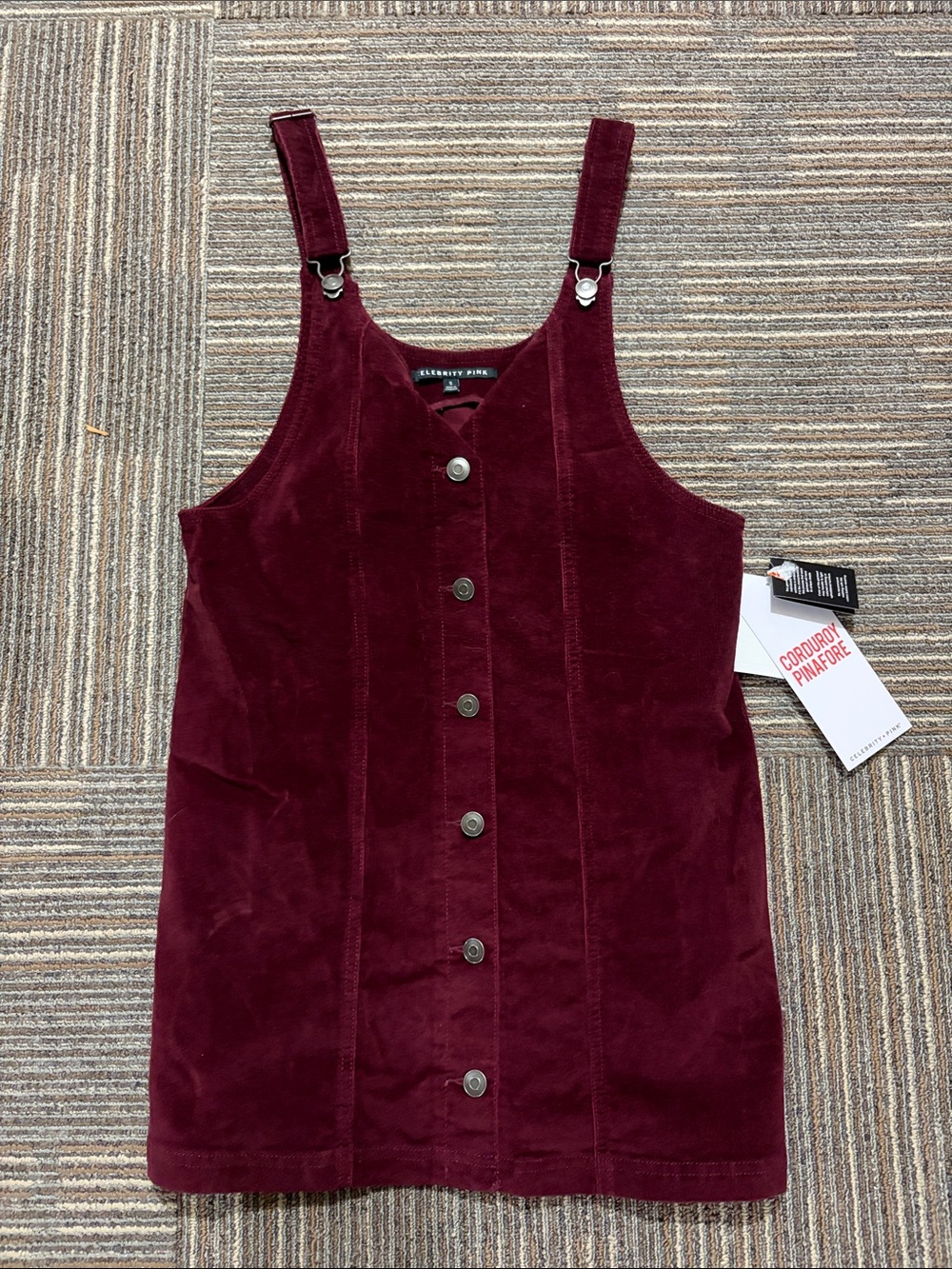 liberty Burgundy Corduroy Button Pinafore Mini Dress